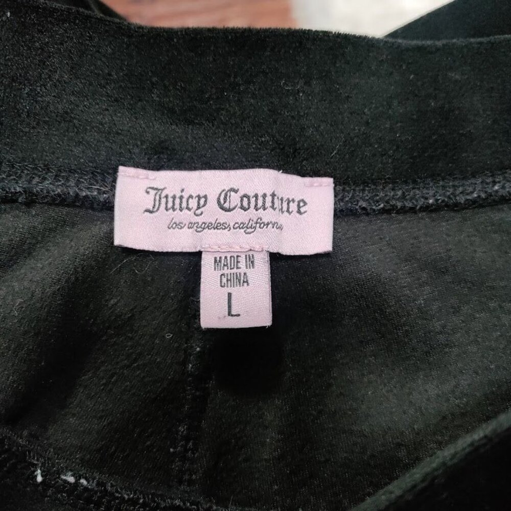 Juicy Couture Womens M/L Low Waist Velour Rhinestone Logo Wide Leg Pants Black - Picture 5 of 11